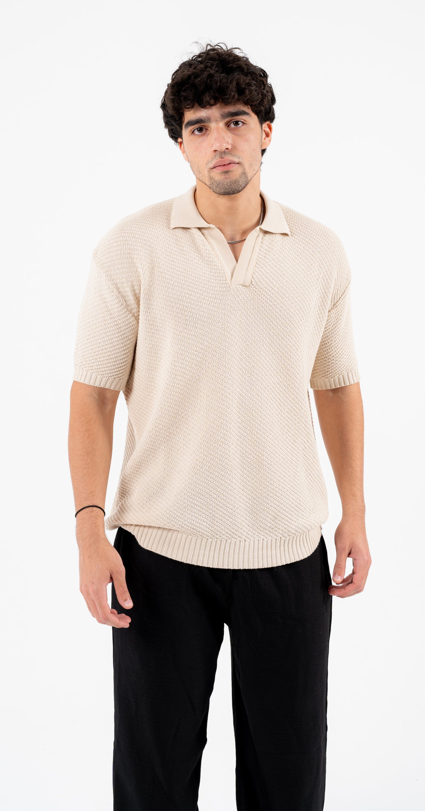 Beige Crochet Polo T-shirt