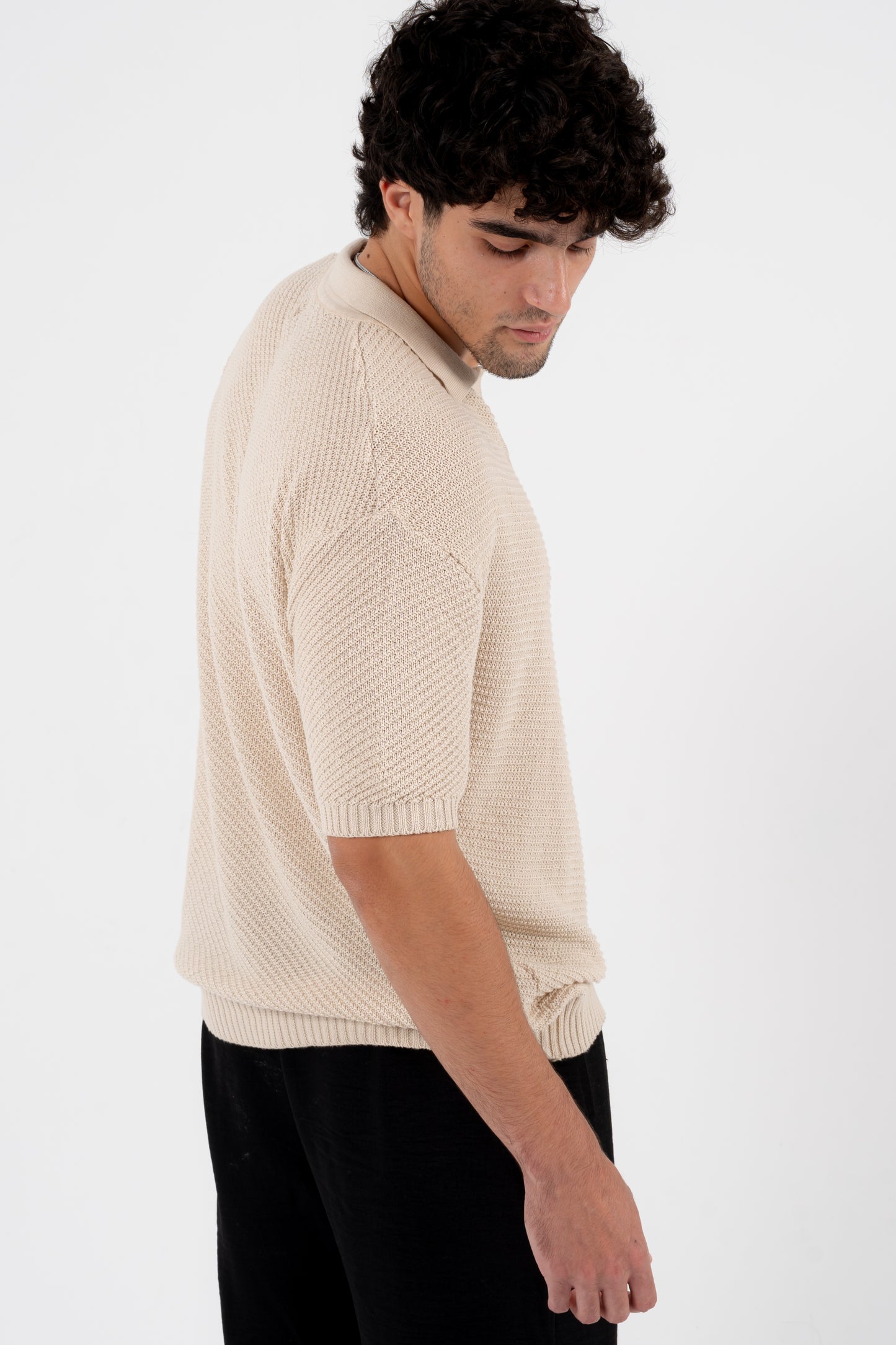 Beige Crochet Polo T-shirt