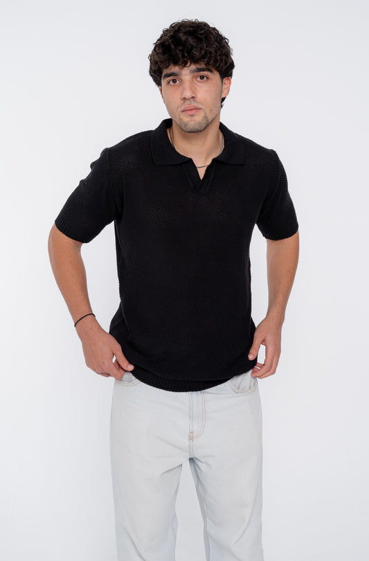 Black Crochet Polo T-Shirt