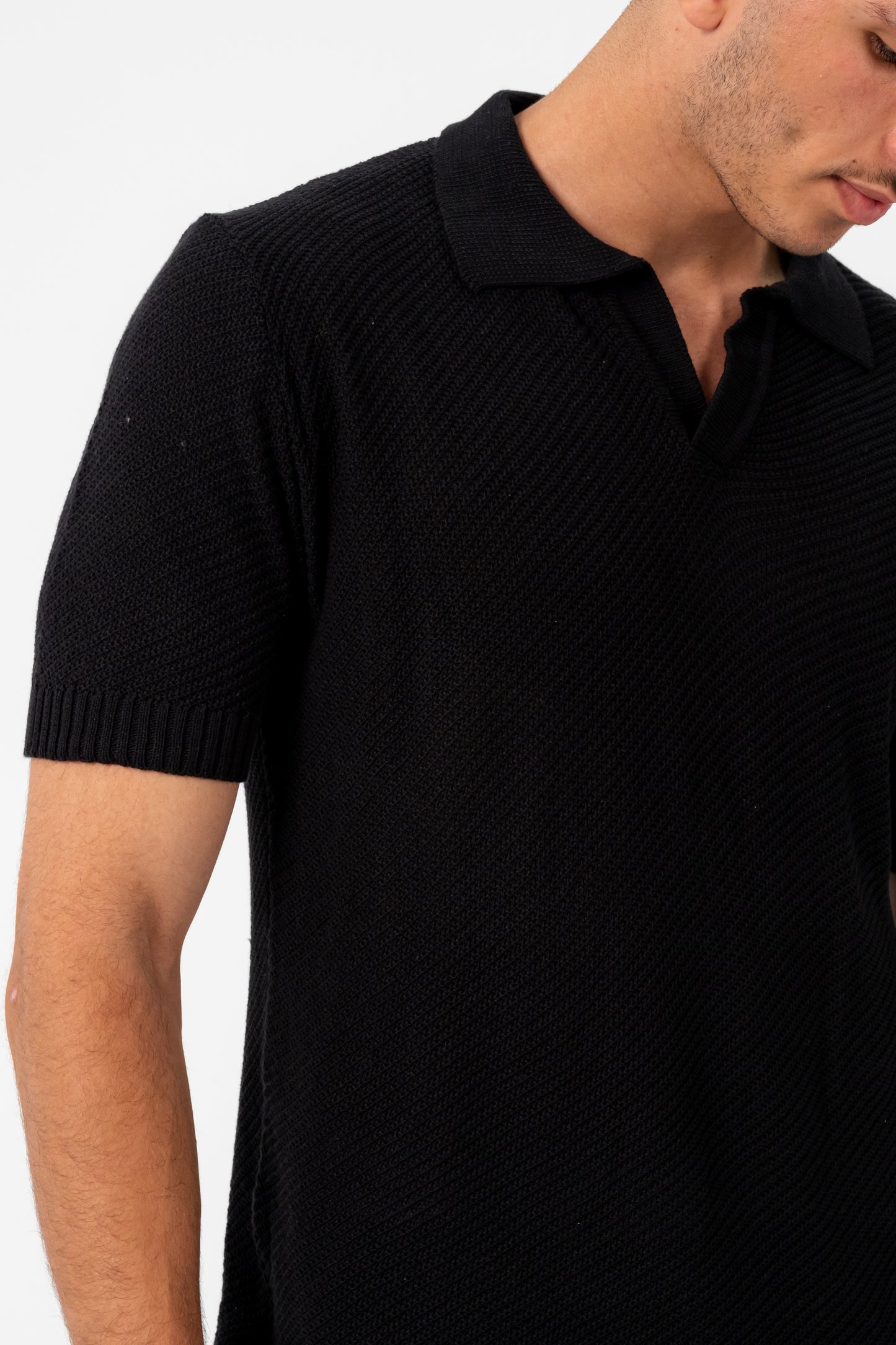 Black Crochet Polo T-Shirt